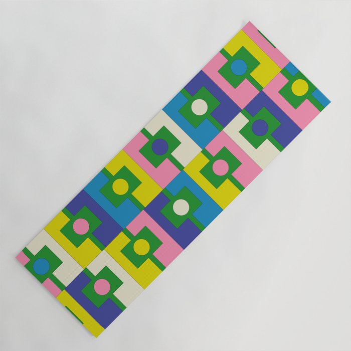 Mid Century Modern Colorful Rektangel Maximalist Pattern Green Pink Yellow Blue Yoga Mat Gallery Image 1