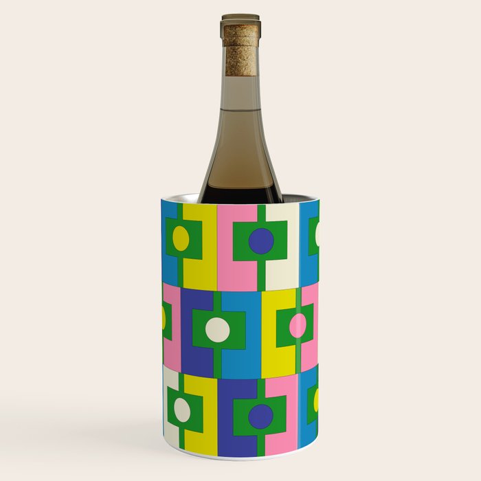 Mid Century Modern Colorful Rektangel Maximalist Pattern Green Pink Yellow Blue Wine Chiller Gallery Image 1