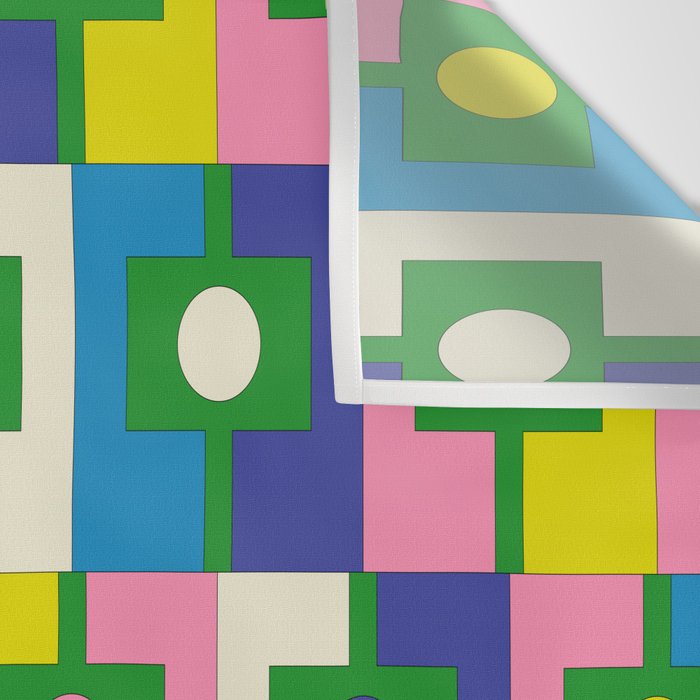 Mid Century Modern Colorful Rektangel Maximalist Pattern Green Pink Yellow Blue Wall Tapestry Gallery Image 3