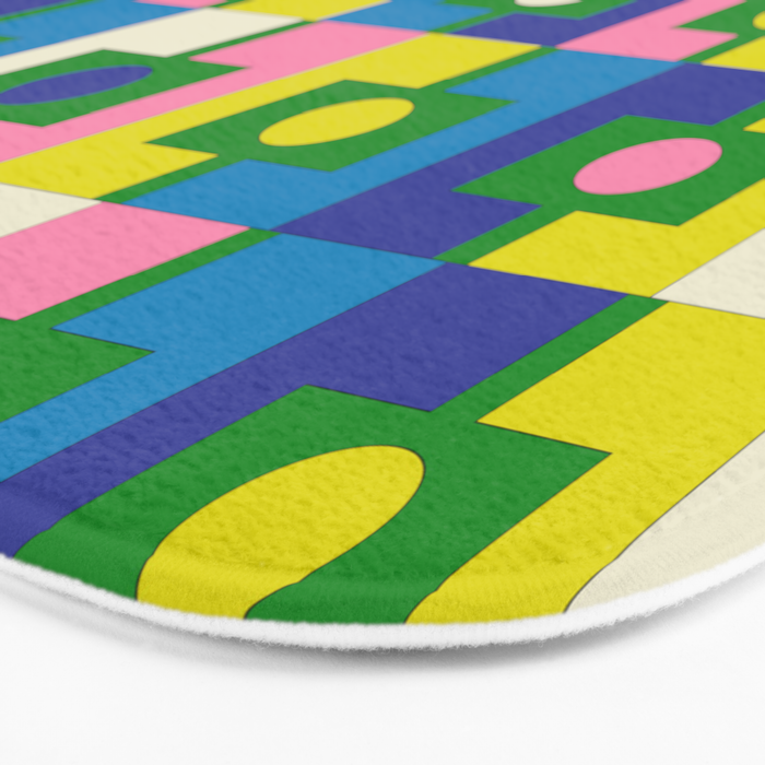 Mid Century Modern Colorful Rektangel Maximalist Pattern Green Pink Yellow Blue Bath Mat Gallery Image 3
