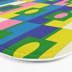 Mid Century Modern Colorful Rektangel Maximalist Pattern Green Pink Yellow Blue Bath Mat Gallery Image 3