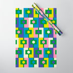 Mid Century Modern Colorful Rektangel Maximalist Pattern Green Pink Yellow Blue Wrapping Paper Gallery Image 1
