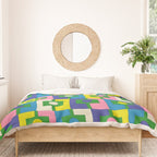 Mid Century Modern Colorful Rektangel Maximalist Pattern Green Pink Yellow Blue Duvet Cover Gallery Image 3