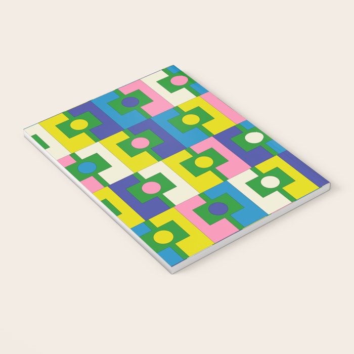 Mid Century Modern Colorful Rektangel Maximalist Pattern Green Pink Yellow Blue Notebook Gallery Image 3