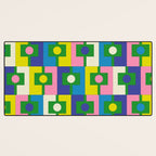 Mid Century Modern Colorful Rektangel Maximalist Pattern Green Pink Yellow Blue Desk Mat Gallery Image 3
