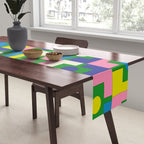 Mid Century Modern Colorful Rektangel Maximalist Pattern Green Pink Yellow Blue Table Runner Gallery Image 2