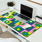 Mid Century Modern Colorful Rektangel Maximalist Pattern Green Pink Yellow Blue Desk Mat Gallery Image 2