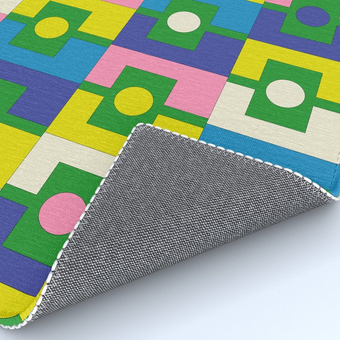 Mid Century Modern Colorful Rektangel Maximalist Pattern Green Pink Yellow Blue Rug Gallery Image 4