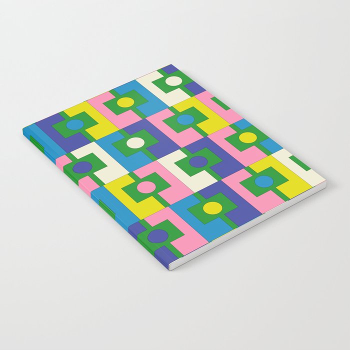 Mid Century Modern Colorful Rektangel Maximalist Pattern Green Pink Yellow Blue Notebook Gallery Image 2