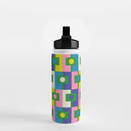 Mid Century Modern Colorful Rektangel Maximalist Pattern Green Pink Yellow Blue Water Bottle Gallery Image 2