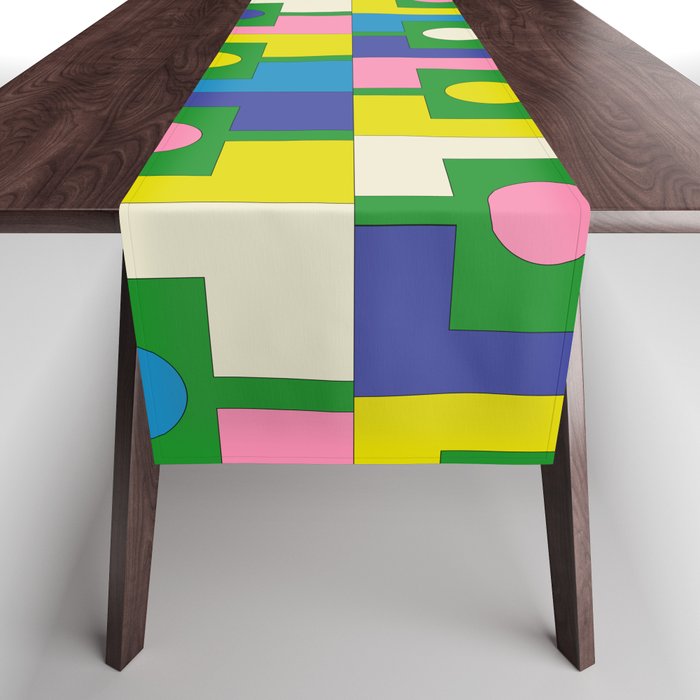 Mid Century Modern Colorful Rektangel Maximalist Pattern Green Pink Yellow Blue Table Runner Gallery Image 1