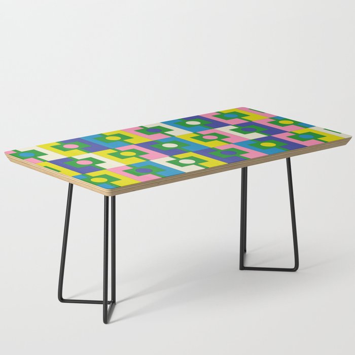 Mid Century Modern Colorful Rektangel Maximalist Pattern Green Pink Yellow Blue Coffee Table Gallery Image 1