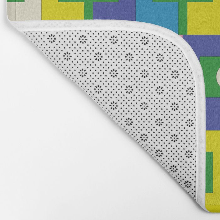 Mid Century Modern Colorful Rektangel Maximalist Pattern Green Pink Yellow Blue Bath Mat Gallery Image 2