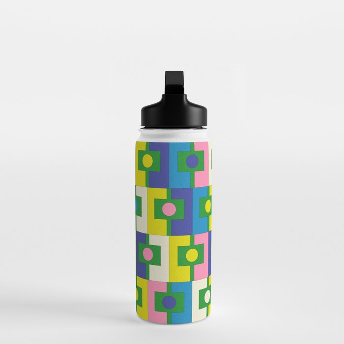 Mid Century Modern Colorful Rektangel Maximalist Pattern Green Pink Yellow Blue Water Bottle Gallery Image 3