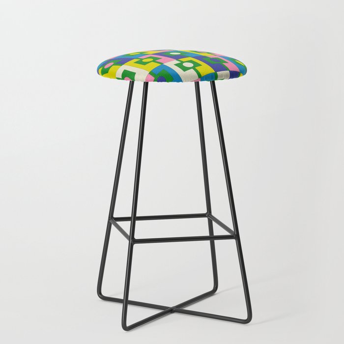 Mid Century Modern Colorful Rektangel Maximalist Pattern Green Pink Yellow Blue Stool Gallery Image 1