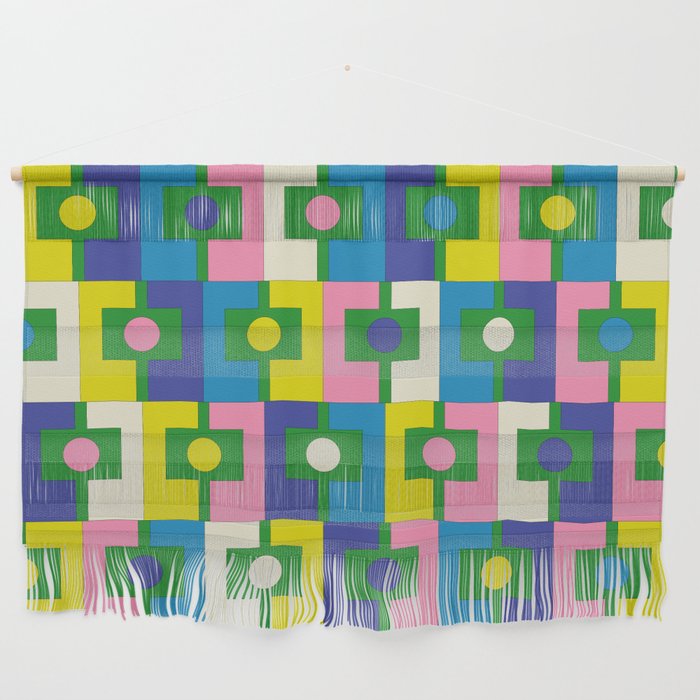 Mid Century Modern Colorful Rektangel Maximalist Pattern Green Pink Yellow Blue Wall Hanging Gallery Image 1