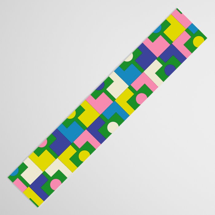 Mid Century Modern Colorful Rektangel Maximalist Pattern Green Pink Yellow Blue Table Runner Gallery Image 3