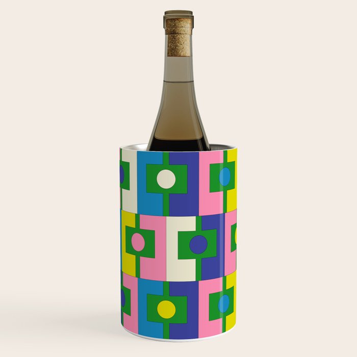 Mid Century Modern Colorful Rektangel Maximalist Pattern Green Pink Yellow Blue Wine Chiller Gallery Image 3