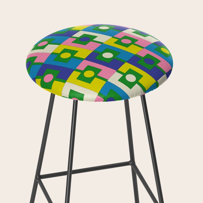 Mid Century Modern Colorful Rektangel Maximalist Pattern Green Pink Yellow Blue Stool Gallery Image 2