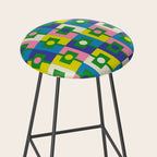Mid Century Modern Colorful Rektangel Maximalist Pattern Green Pink Yellow Blue Stool Gallery Image 2