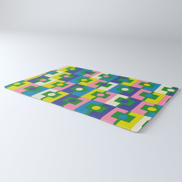 Mid Century Modern Colorful Rektangel Maximalist Pattern Green Pink Yellow Blue Rug Gallery Image 3