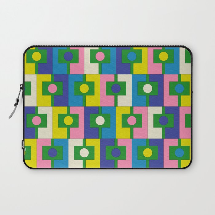 Mid Century Modern Colorful Rektangel Maximalist Pattern Green Pink Yellow Blue Laptop Sleeve Gallery Image 1