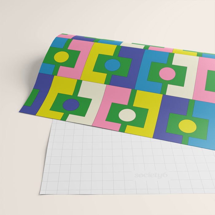 Mid Century Modern Colorful Rektangel Maximalist Pattern Green Pink Yellow Blue Wrapping Paper Gallery Image 2