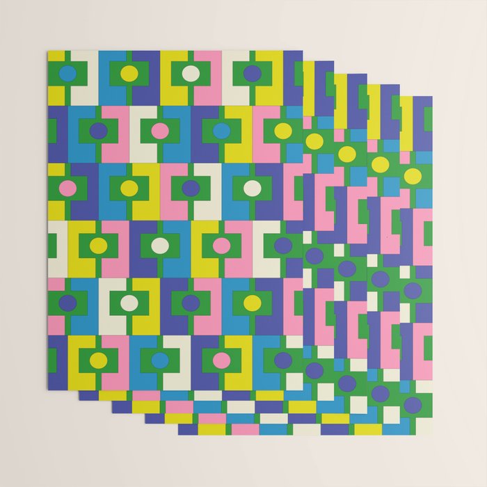 Mid Century Modern Colorful Rektangel Maximalist Pattern Green Pink Yellow Blue Wrapping Paper Gallery Image 3