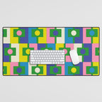 Mid Century Modern Colorful Rektangel Maximalist Pattern Green Pink Yellow Blue Desk Mat Gallery Image 1