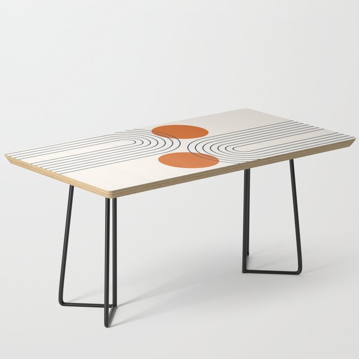 Mid Century Modern Geometric 88 in Navy Blue and Orange (Rainbow and Sun Abstraction) Coffee Table Gallery Image 1
