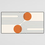Mid Century Modern Geometric 88 in Navy Blue and Orange (Rainbow and Sun Abstraction) Desk Mat Gallery Image 3