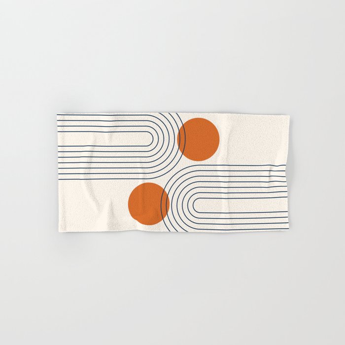 Mid Century Modern Geometric 88 in Navy Blue and Orange (Rainbow and Sun Abstraction) Bath Towel Gallery Image 1