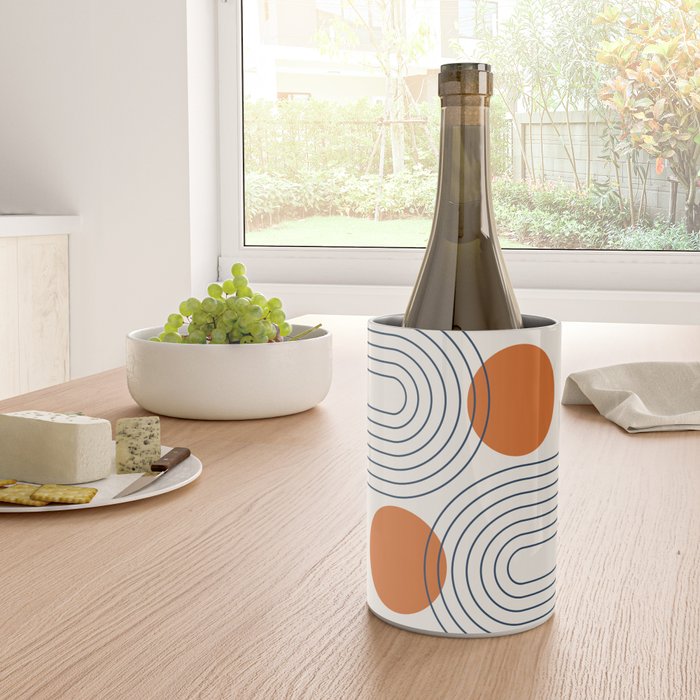 Mid Century Modern Geometric 88 in Navy Blue and Orange (Rainbow and Sun Abstraction) Wine Chiller Gallery Image 4