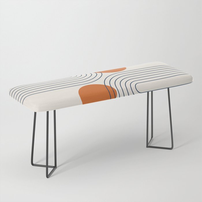 Mid Century Modern Geometric 88 in Navy Blue and Orange (Rainbow and Sun Abstraction) Bench Gallery Image 1