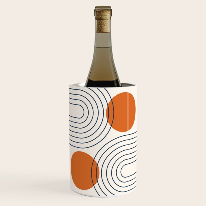 Mid Century Modern Geometric 88 in Navy Blue and Orange (Rainbow and Sun Abstraction) Wine Chiller Gallery Image 1