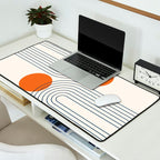 Mid Century Modern Geometric 88 in Navy Blue and Orange (Rainbow and Sun Abstraction) Desk Mat Gallery Image 2