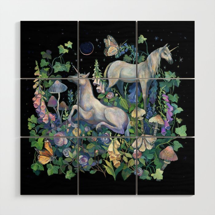 Unicorns Magical Rose Garden Wood Wall Art Gallery Image 1