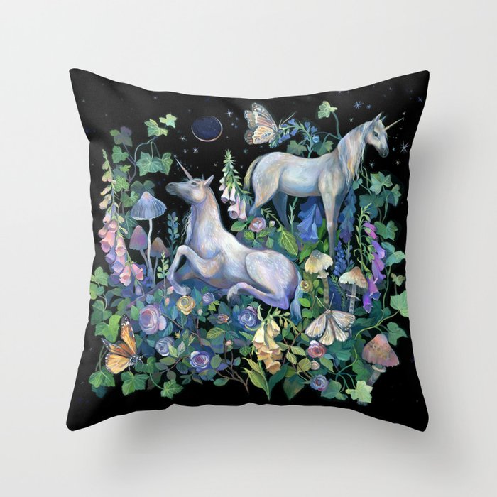Unicorns Magical Rose Garden Throw Pillow Gallery Image 1