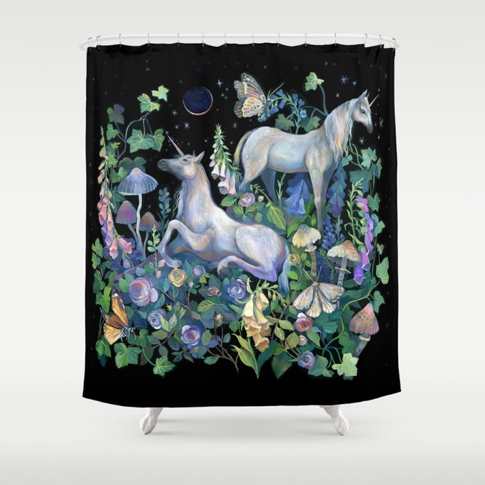 Unicorns Magical Rose Garden Shower Curtain Gallery Image 1