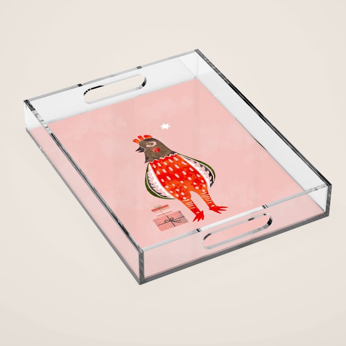 Christmas Chicken - illustration Acrylic Tray Gallery Image 1