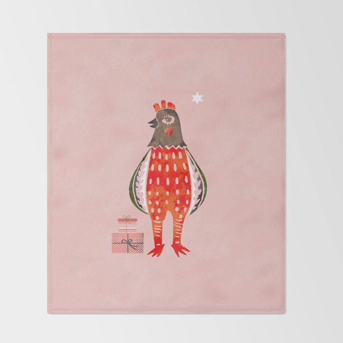 Christmas Chicken - illustration Throw Blanket Gallery Image 2