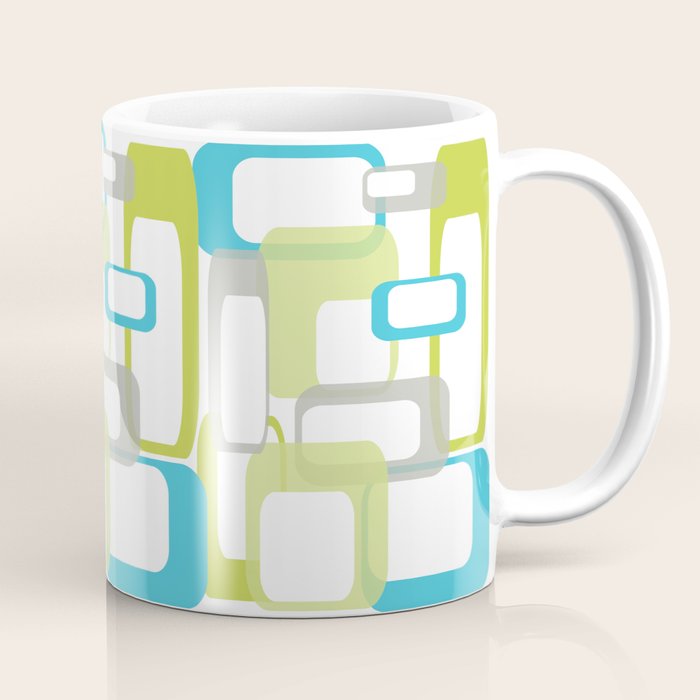 Mid-Century Modern Rectangle Design Blue Green and Gray Coffee Mug Gallery Image 1
