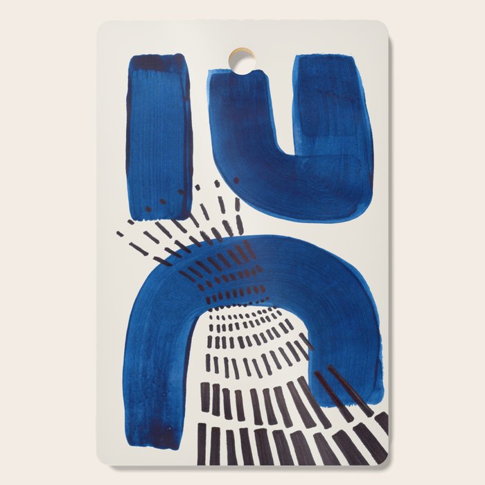 Colorful Mid Century Modern Abstract Fun Shapes Patterns Navy Blue Abstract Expressionism Cutting Board Gallery Image 1