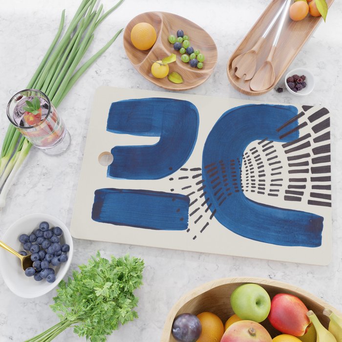 Colorful Mid Century Modern Abstract Fun Shapes Patterns Navy Blue Abstract Expressionism Cutting Board Gallery Image 2