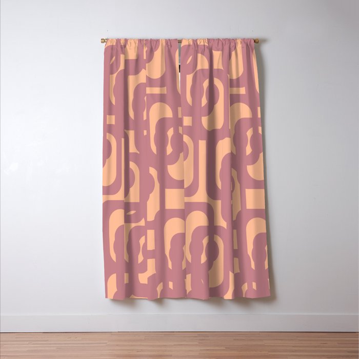 Mid Century Modern Loop Pattern Mauve Plum Peach Window Curtain Gallery Image 3