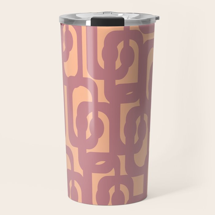 Mid Century Modern Loop Pattern Mauve Plum Peach Travel Mug Gallery Image 1