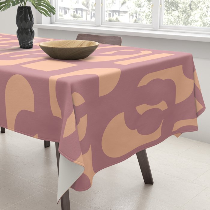 Mid Century Modern Loop Pattern Mauve Plum Peach Tablecloth Gallery Image 3