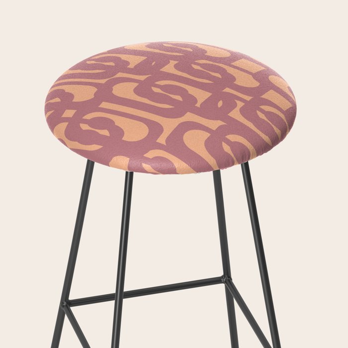 Mid Century Modern Loop Pattern Mauve Plum Peach Stool Gallery Image 2