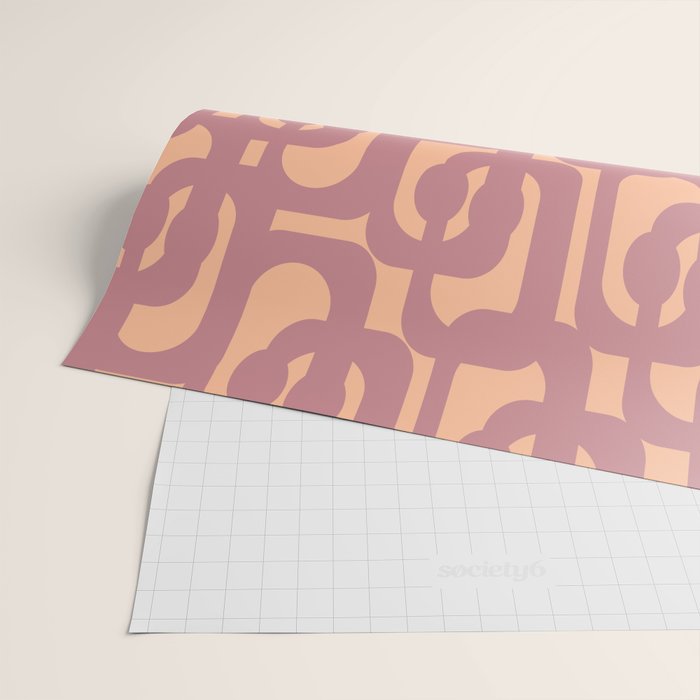 Mid Century Modern Loop Pattern Mauve Plum Peach Wrapping Paper Gallery Image 2