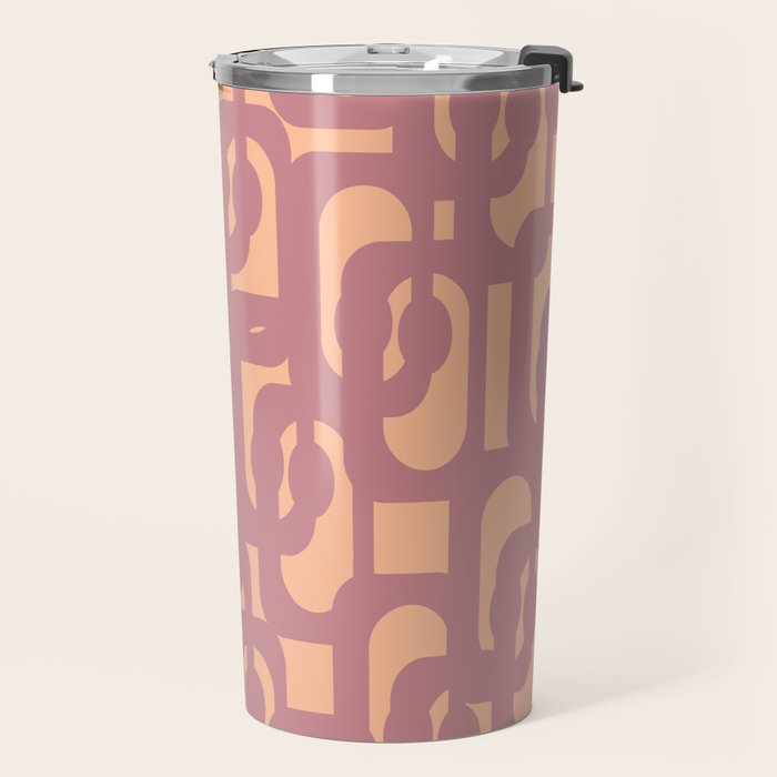 Mid Century Modern Loop Pattern Mauve Plum Peach Travel Mug Gallery Image 2
